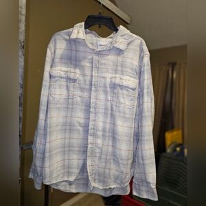 White and Orange Plaid Button-Up Shirt